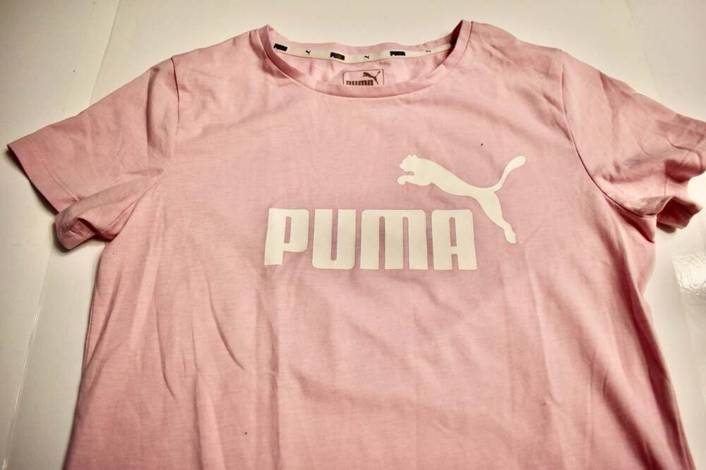 PUMA Women's Essentials Logo Slim Fit Tee in Light Pink